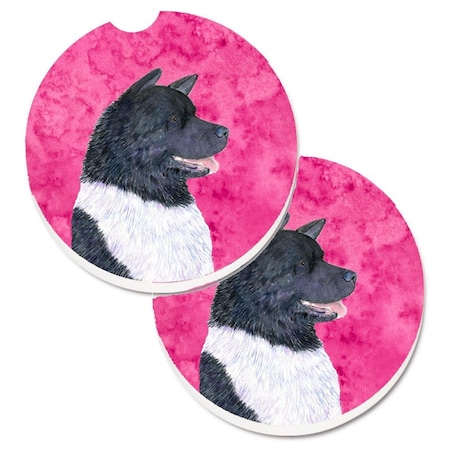 Carolines Treasures Pink Akita Set of 2 Cup Holder Car Coaster SS4797-PKCARC